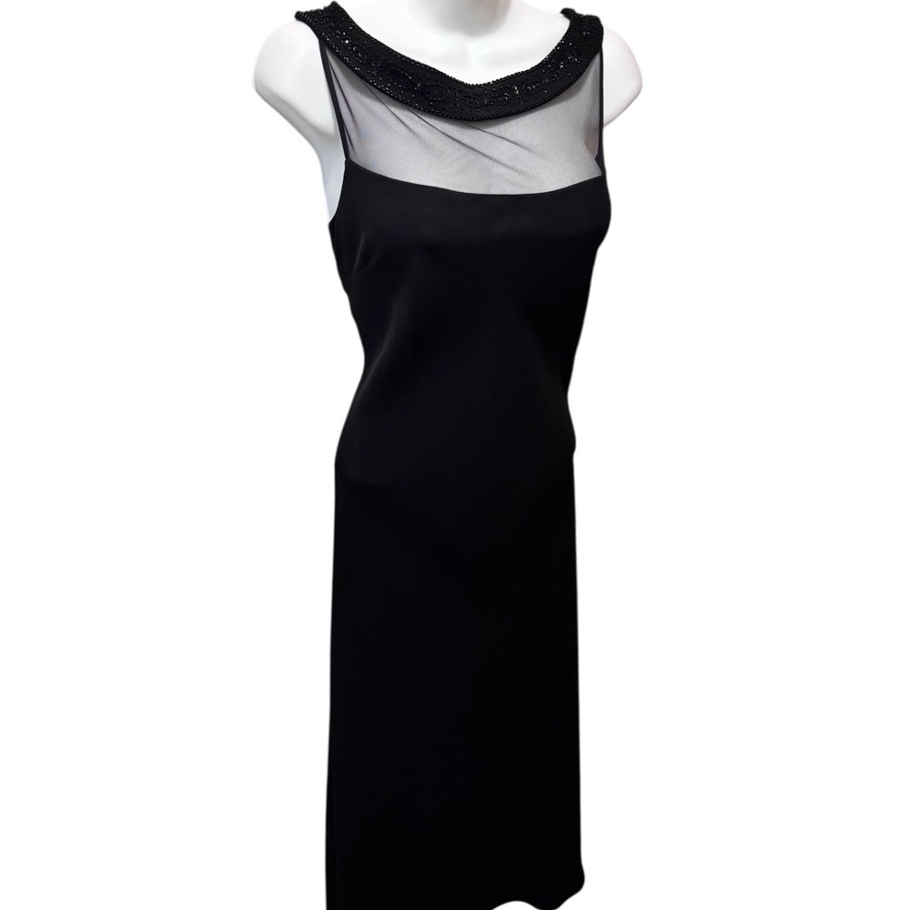 Y2K Elegant Evan-Picone Black Cocktail Maxi Dress Sheer Sz 12 Illusion Neckline - Picture 4 of 7